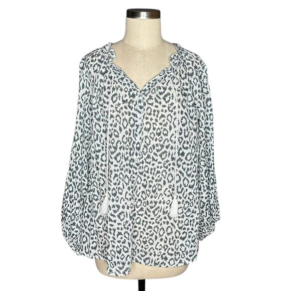 EMERSON FRY India Collection Blue White Geometric Print Blouse Women's Size S - Picture 1 of 6